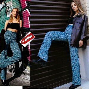 Pull&Bear blue black floral swirl all over printed flowy pants Sz XS NWT